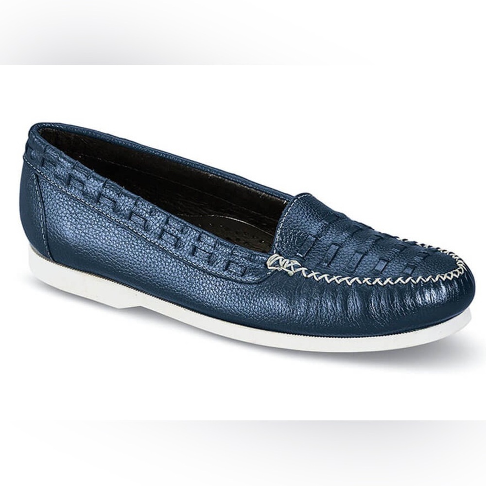 Hitchcock Womens Weegie Woven Leather Boat Moc Loafers Shoes Sz 7.5